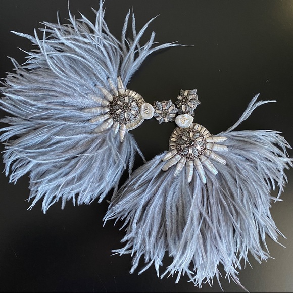 Ranjana Khan Ostrich Feather & Burnt Crystal Earrings - Picture 2 of 10